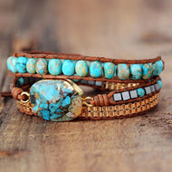 PULSERA BOHEMIA DE CUENTAS CUERO